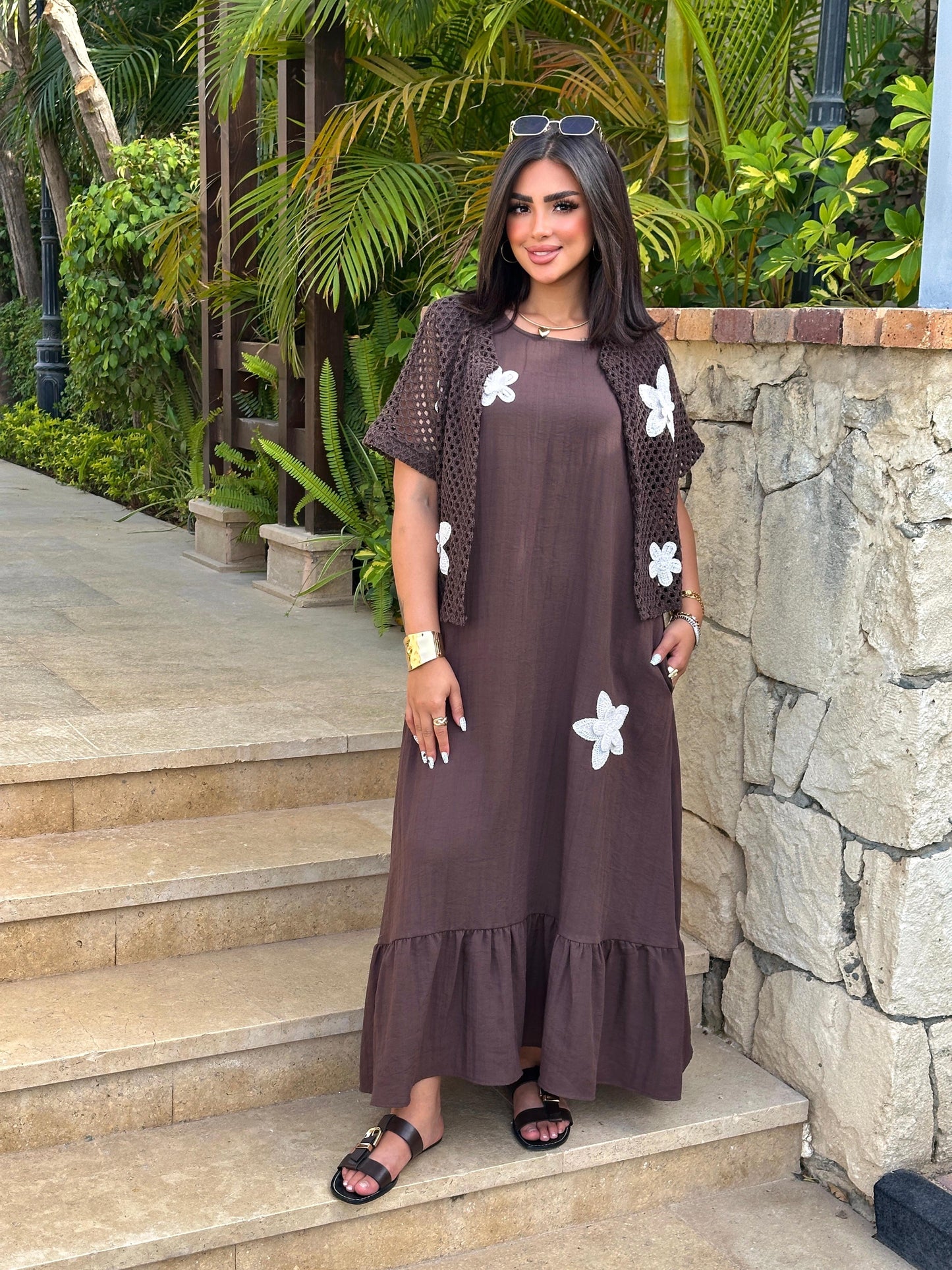 Floral Crochet Maxi Dress Set
