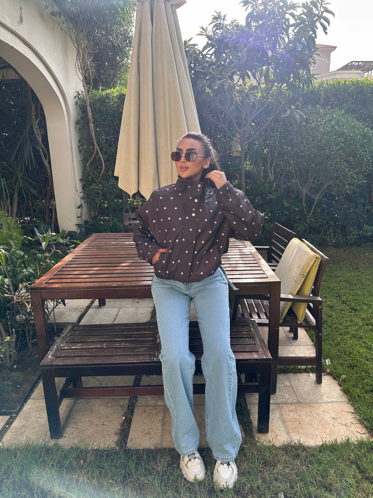 polka dot bomber jacket