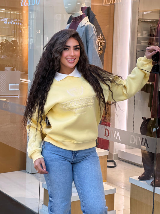 Embroidered polo collar sweatshirt