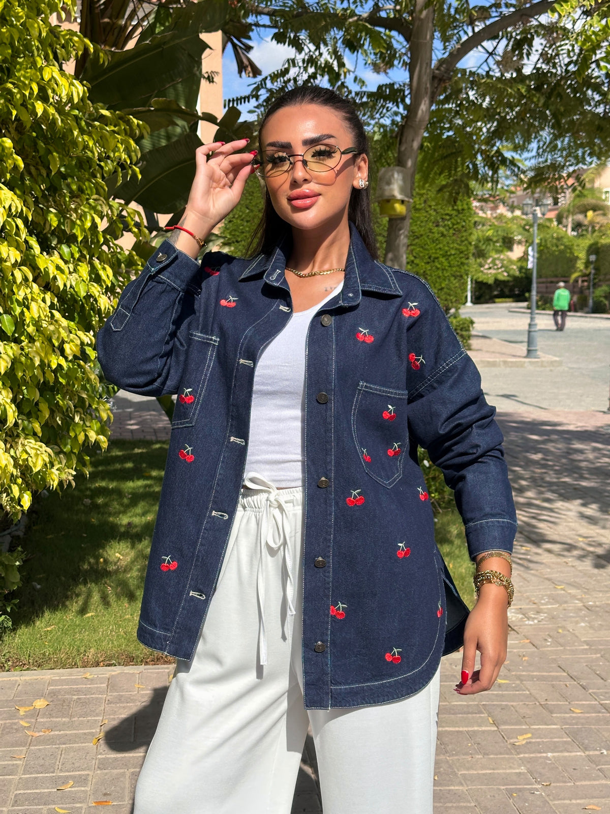 cherry denim jacket