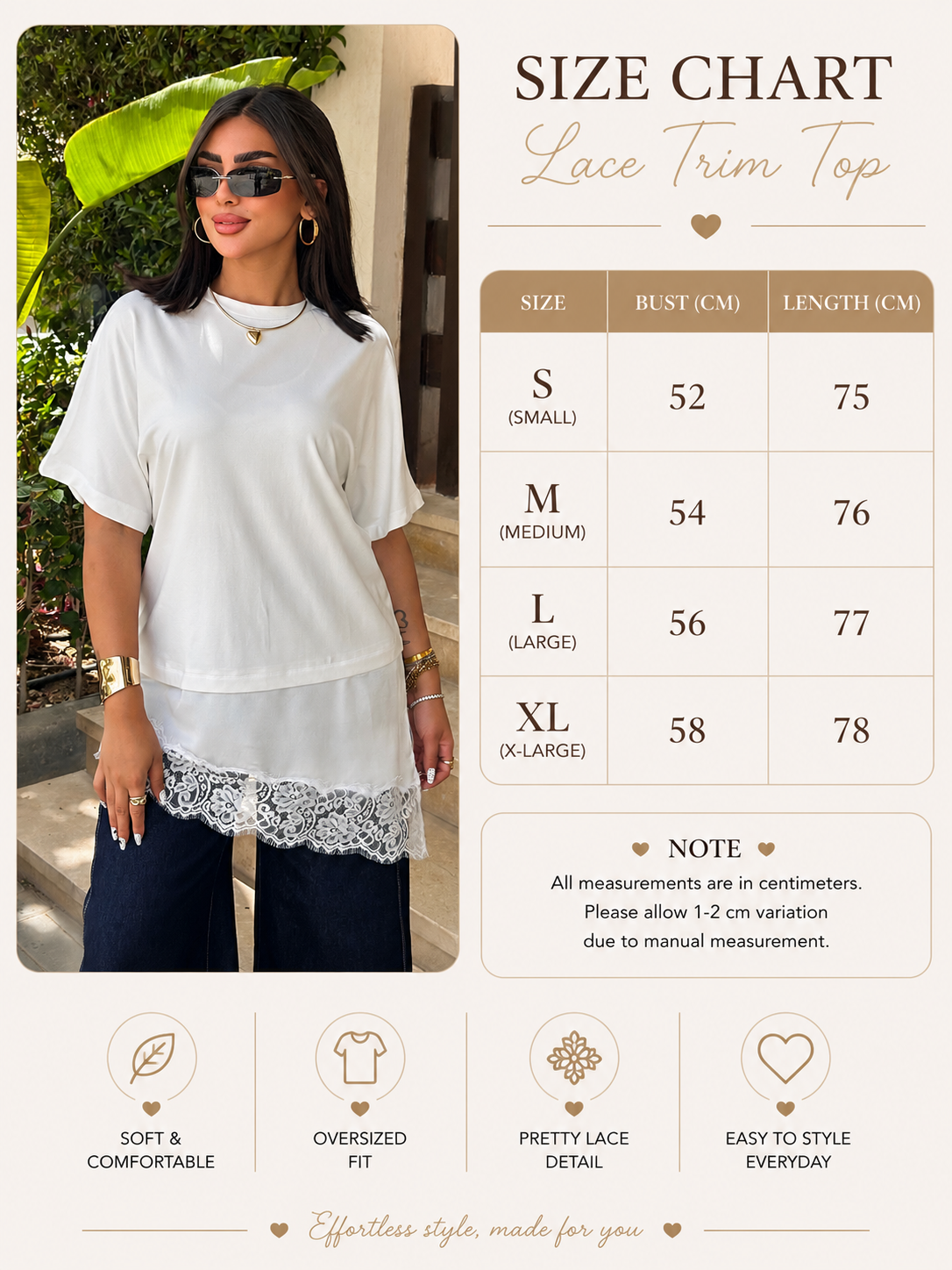 Size Guide - Lace oversized top