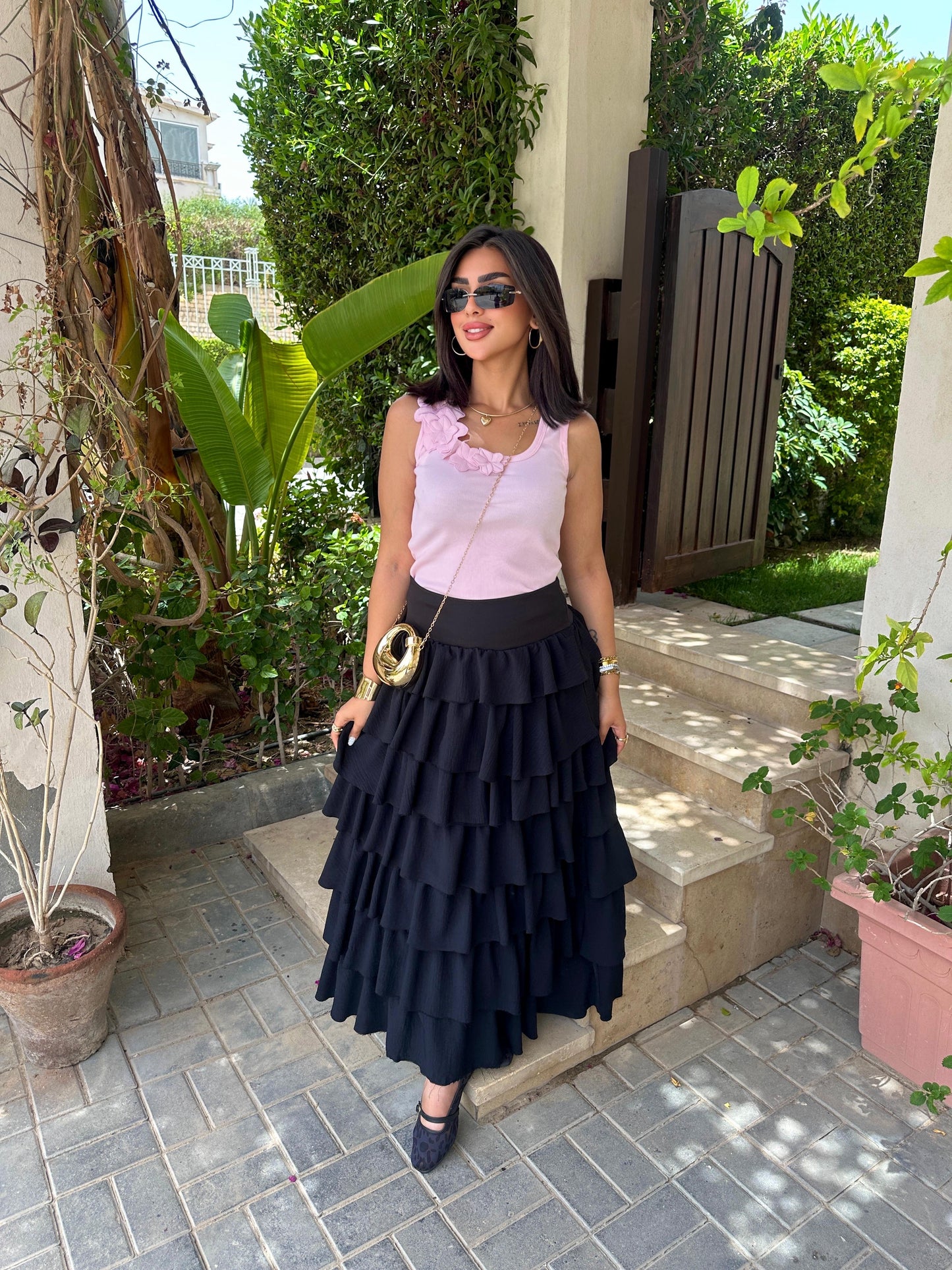 Layered ruffles maxi skirt