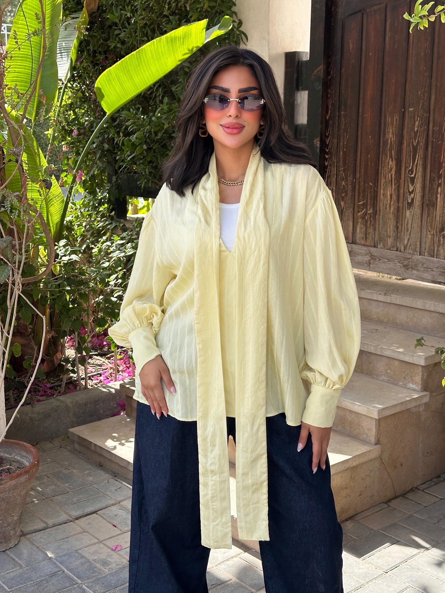 Striped Tie-Neck Blouse
