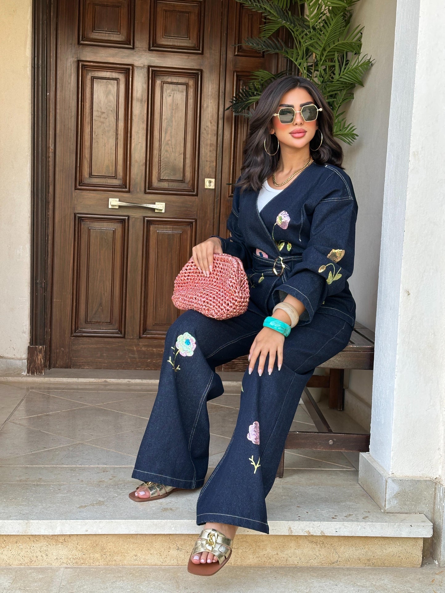 Floral wrapped denim set