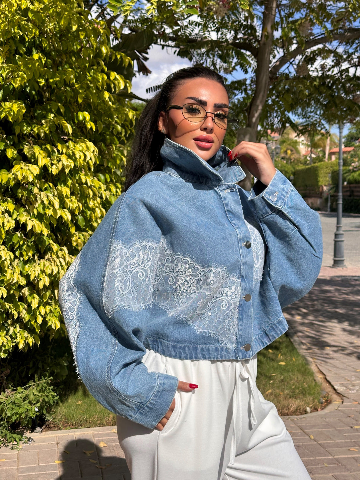 Lace denim jacket