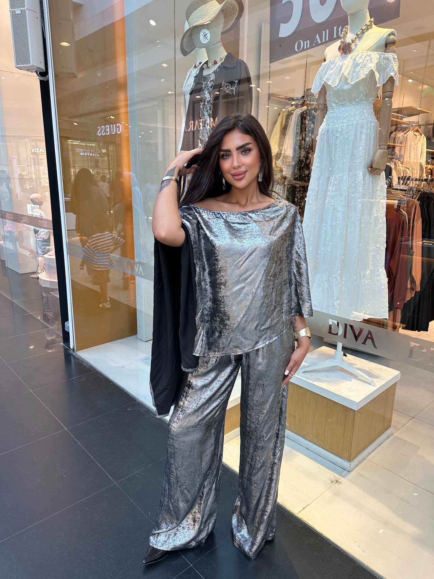 Metallic poncho set