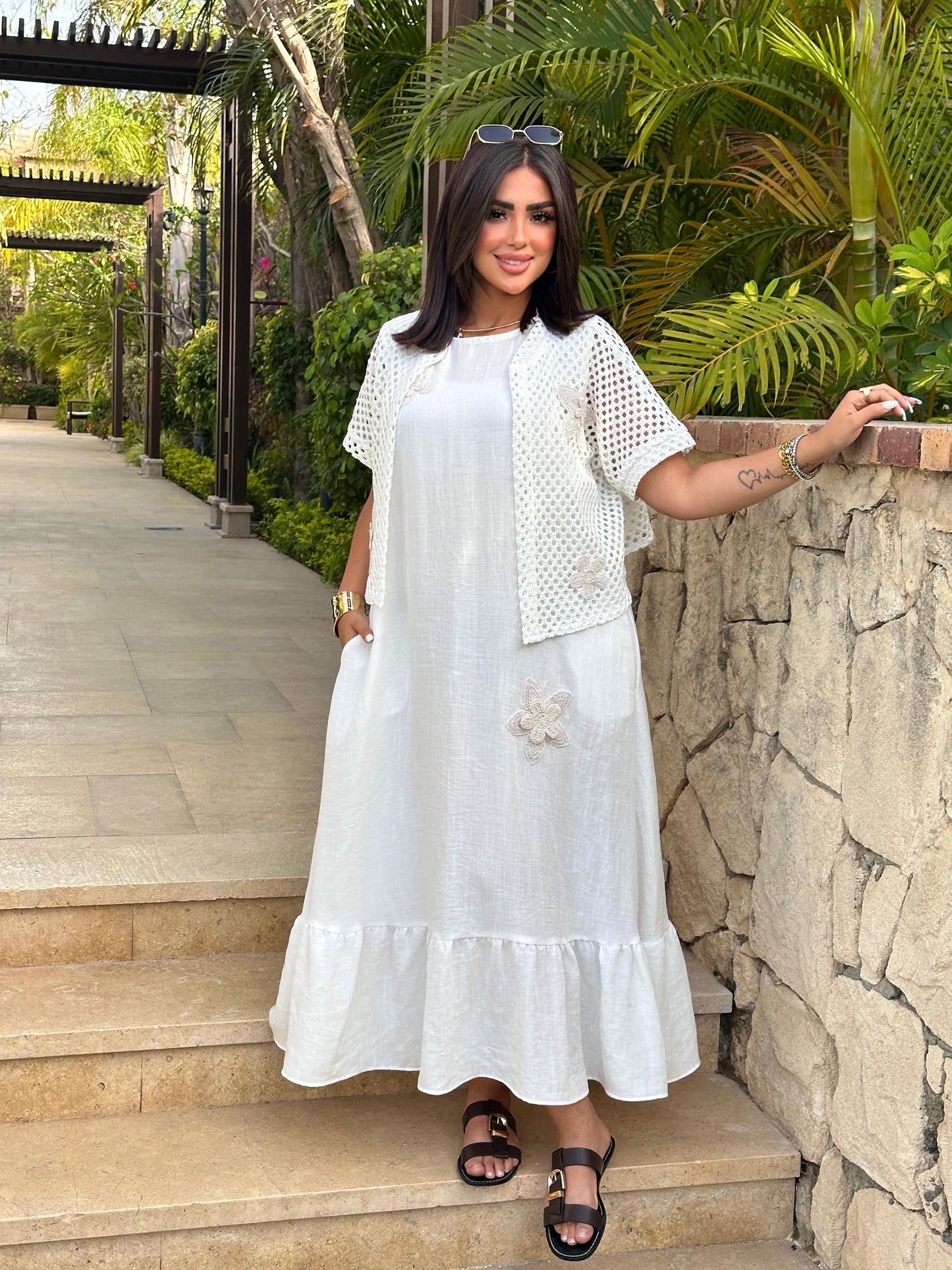 Floral Crochet Maxi Dress Set