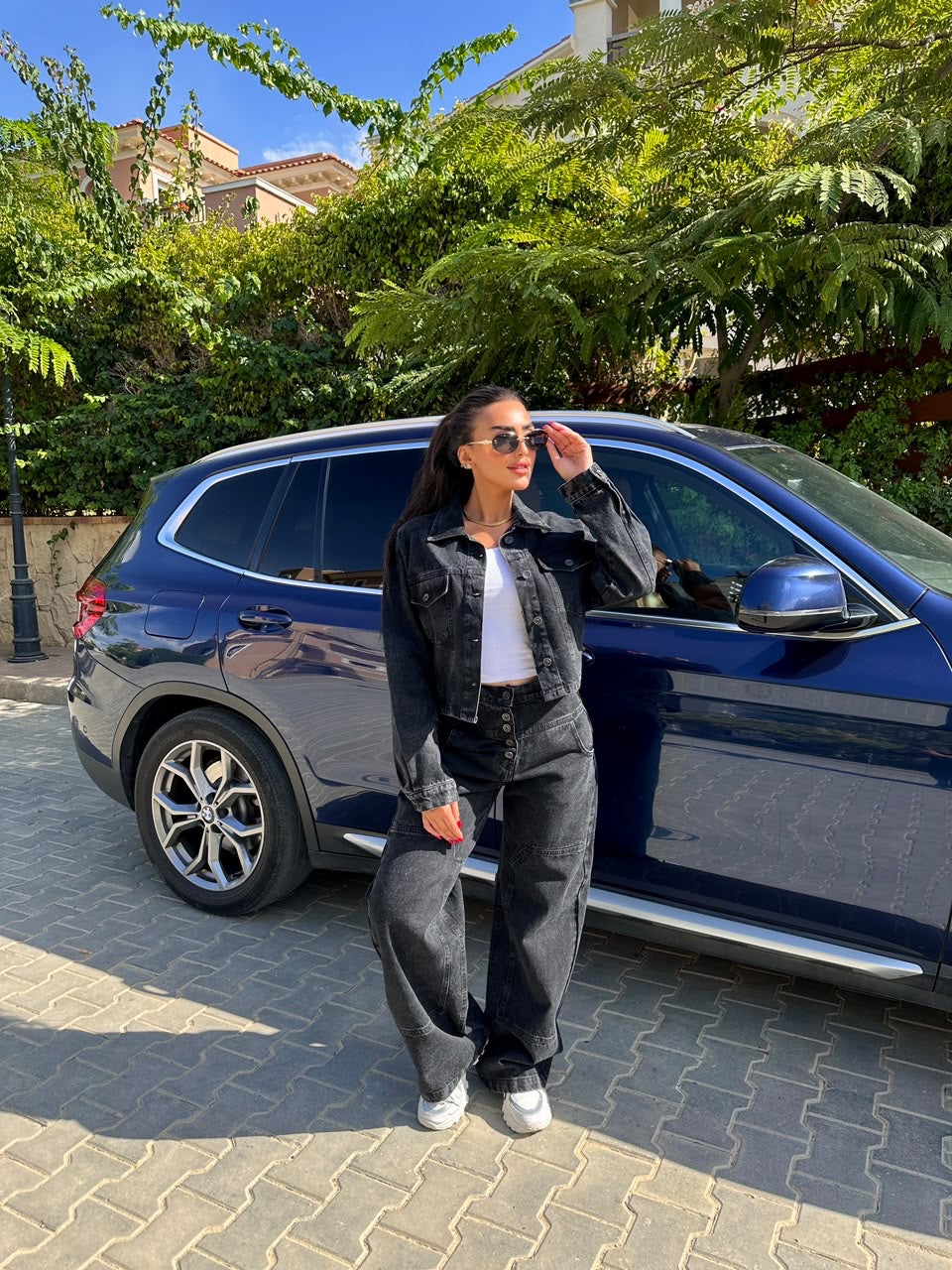 Washed Black Wide-Leg Denim Pants