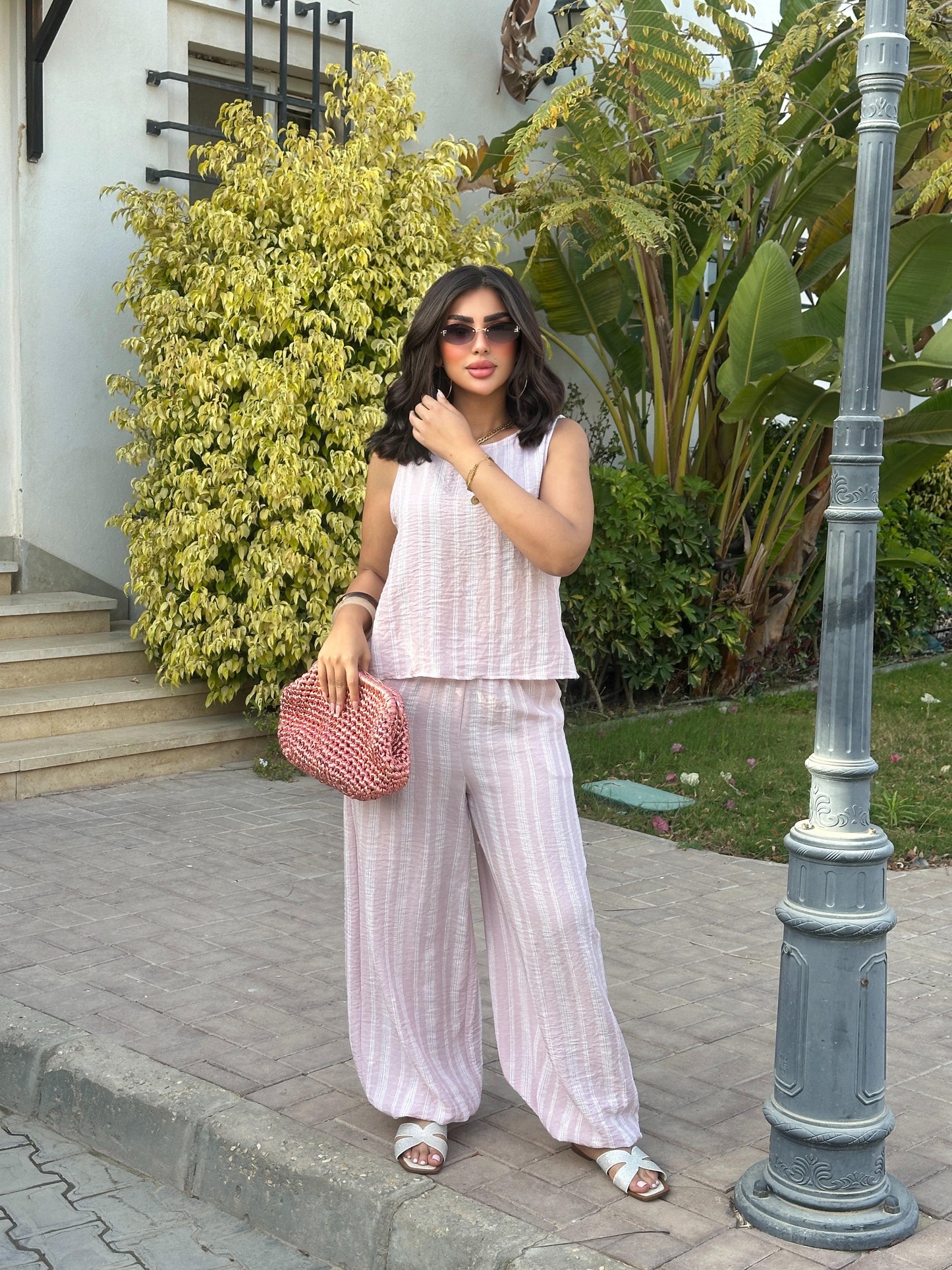 Striped sleeveless two-piece set