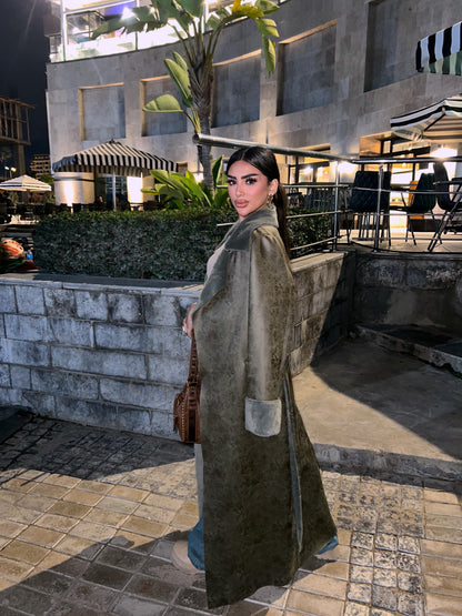 Long leather trench coat with belt