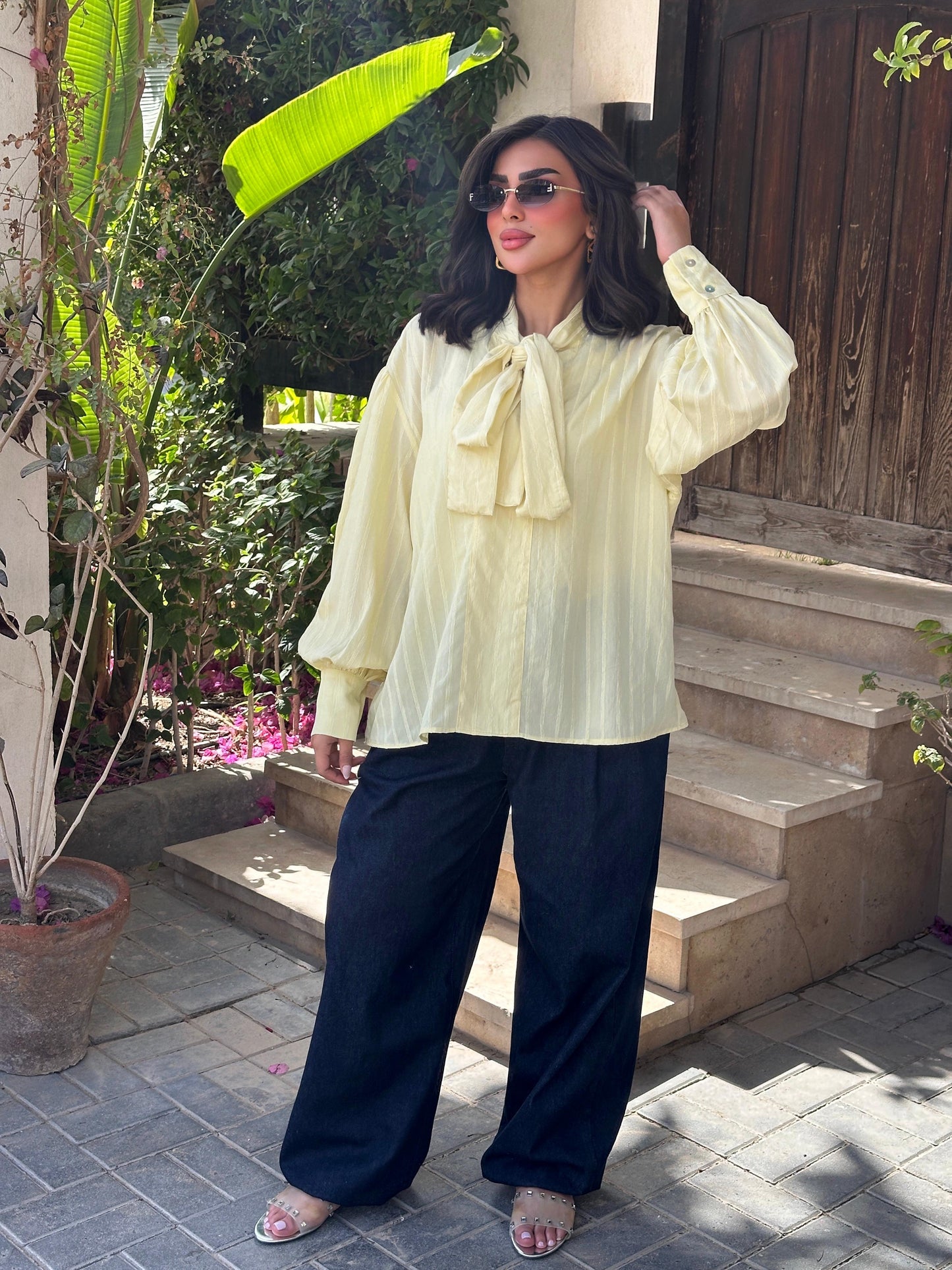 Striped Tie-Neck Blouse