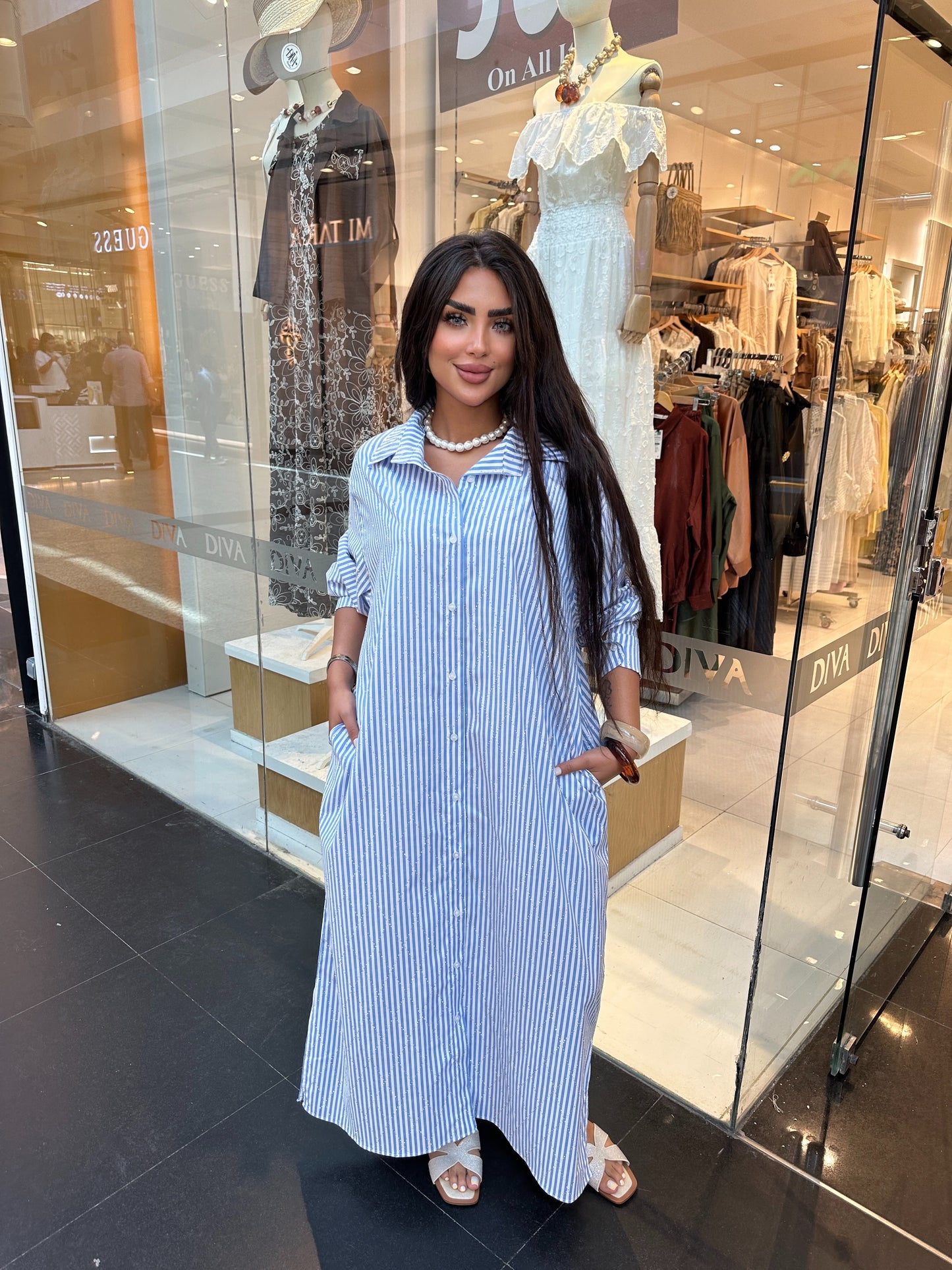 sparkly striped shirt dress