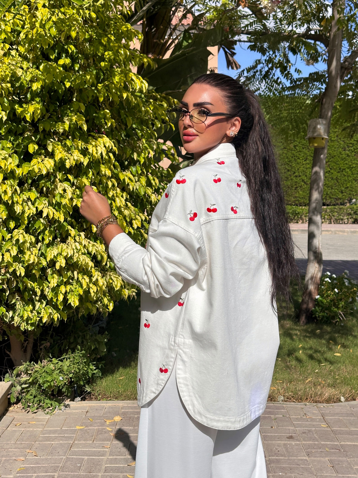 cherry denim jacket