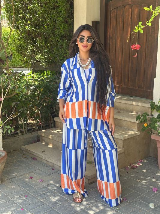 Blue x Orange Satin Set