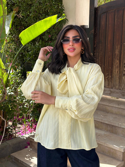 Striped Tie-Neck Blouse
