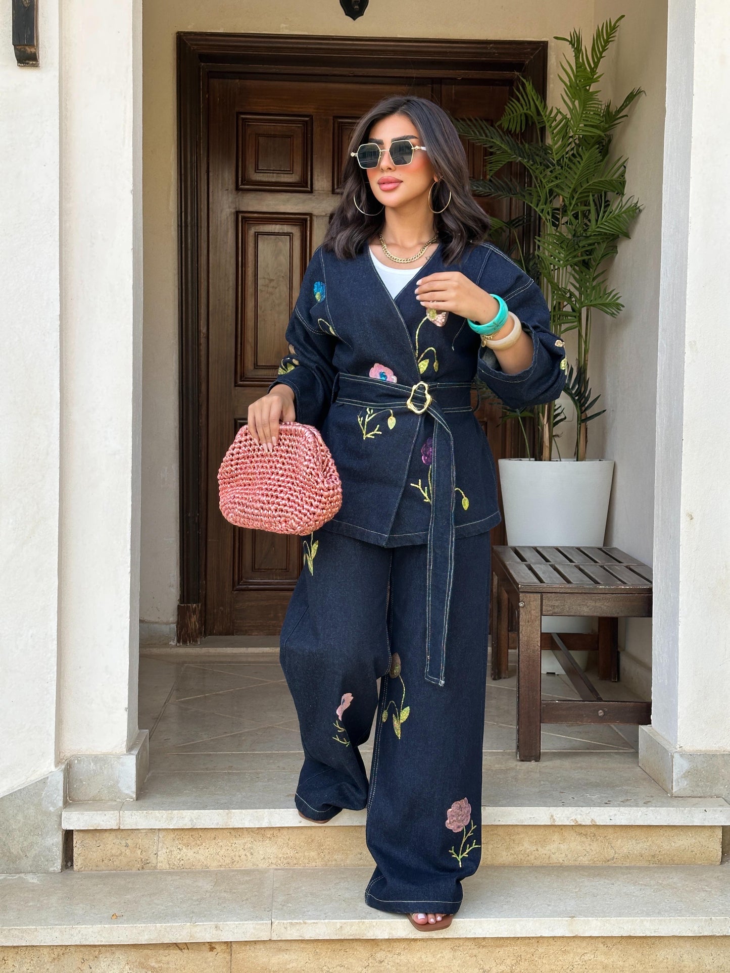 Floral wrapped denim set