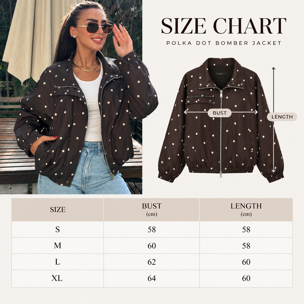 Size Guide - polka dot bomber jacket