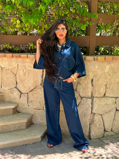 short sleeves denim set