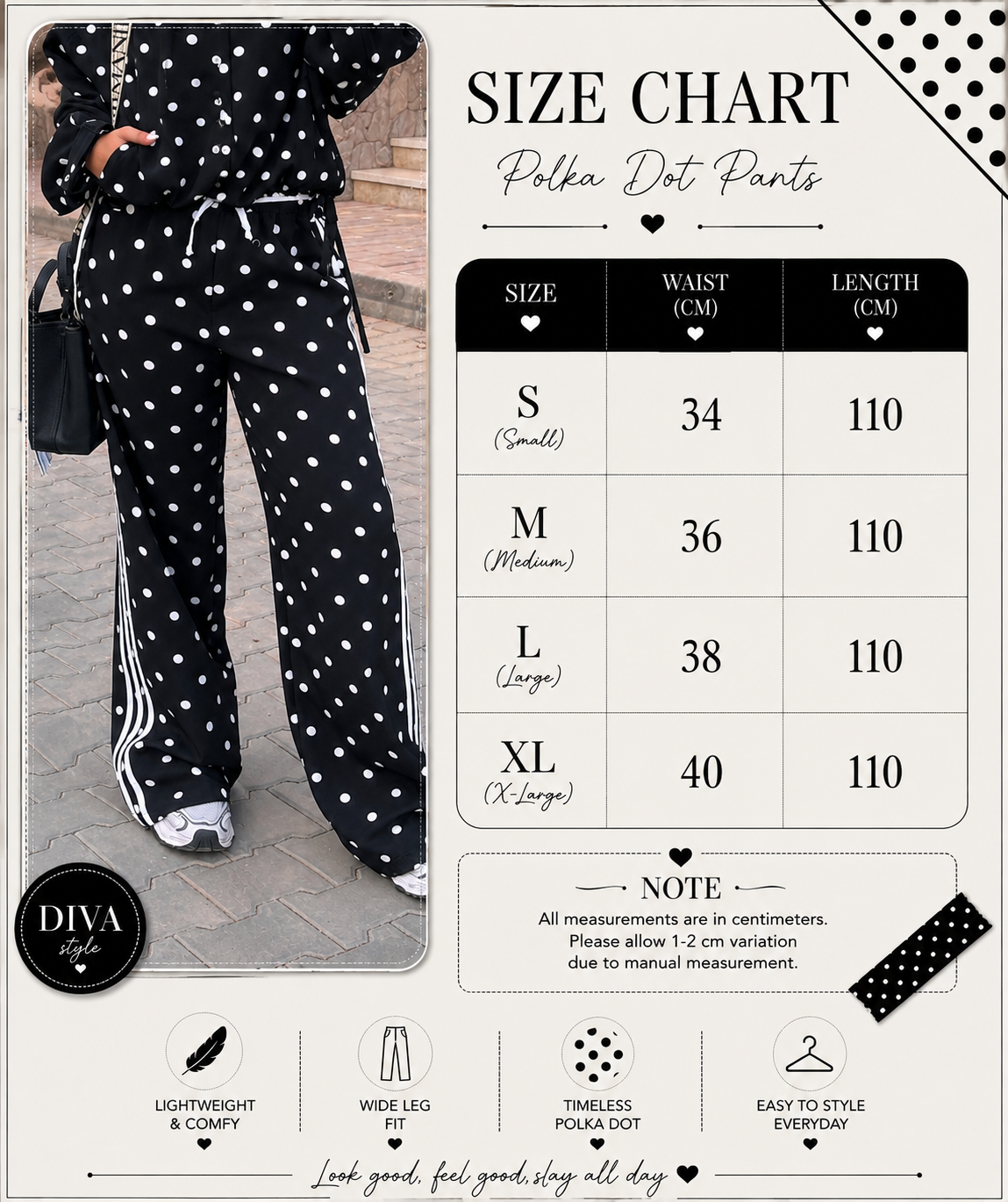 Size Guide - polka dot pants