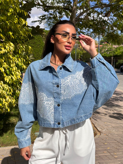 Lace denim jacket