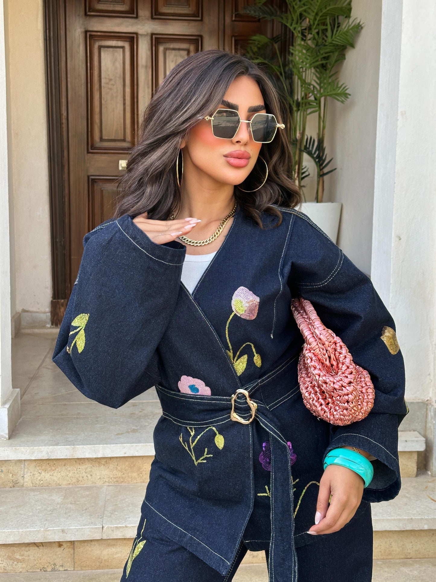 Floral wrapped denim set