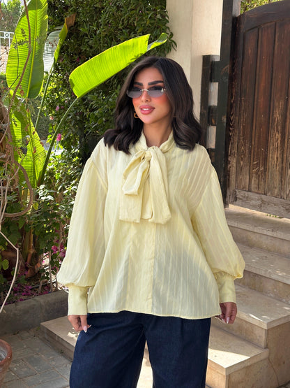 Striped Tie-Neck Blouse