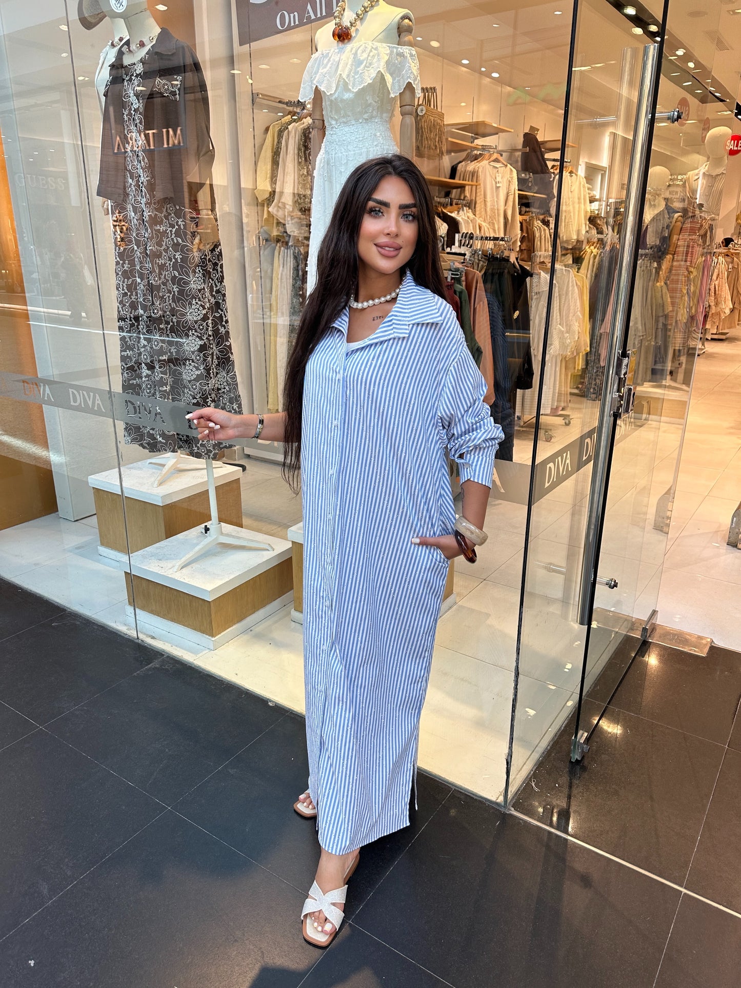 sparkly striped shirt dress
