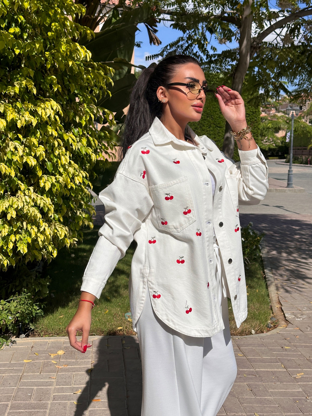 cherry denim jacket