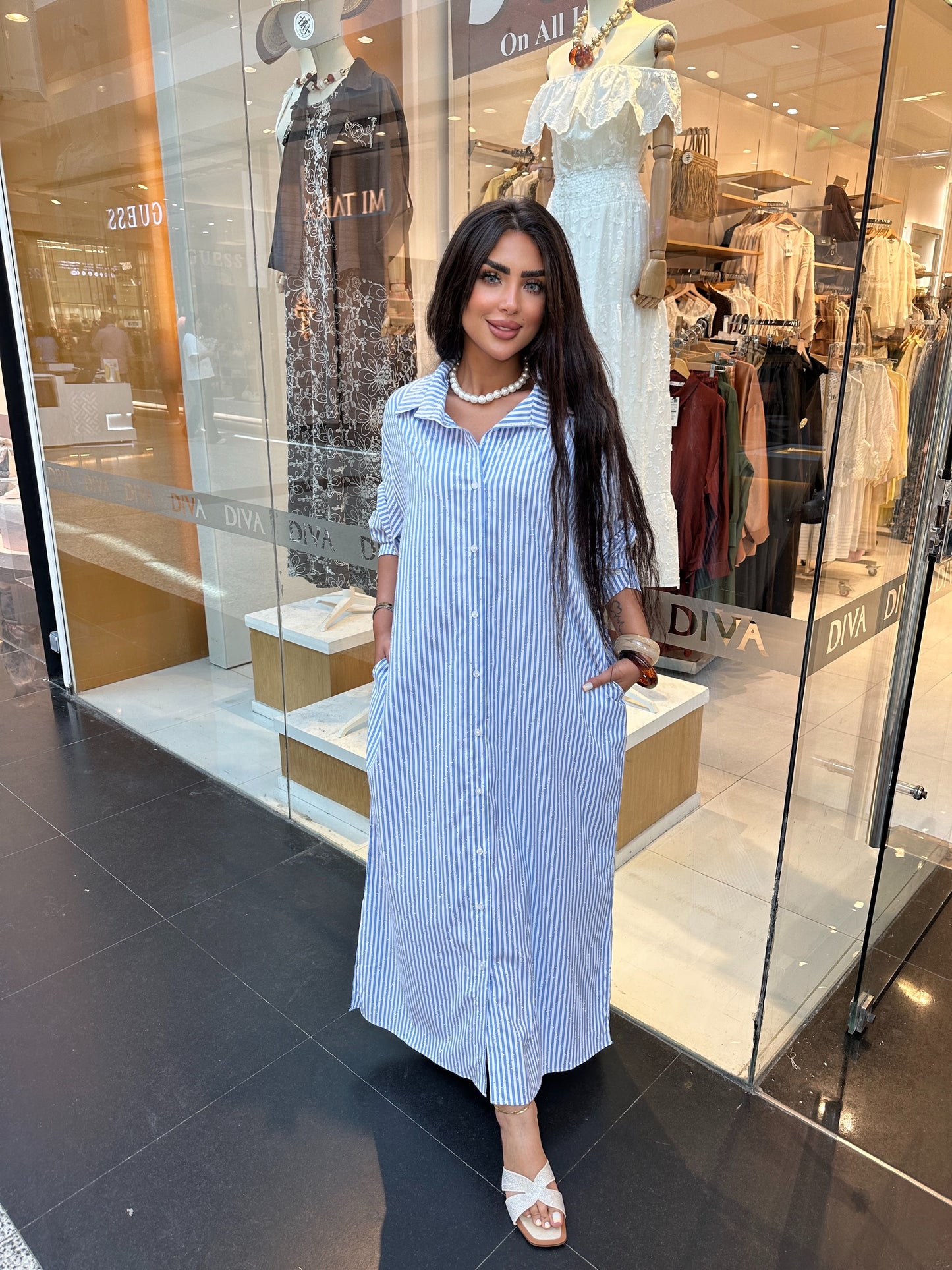 sparkly striped shirt dress