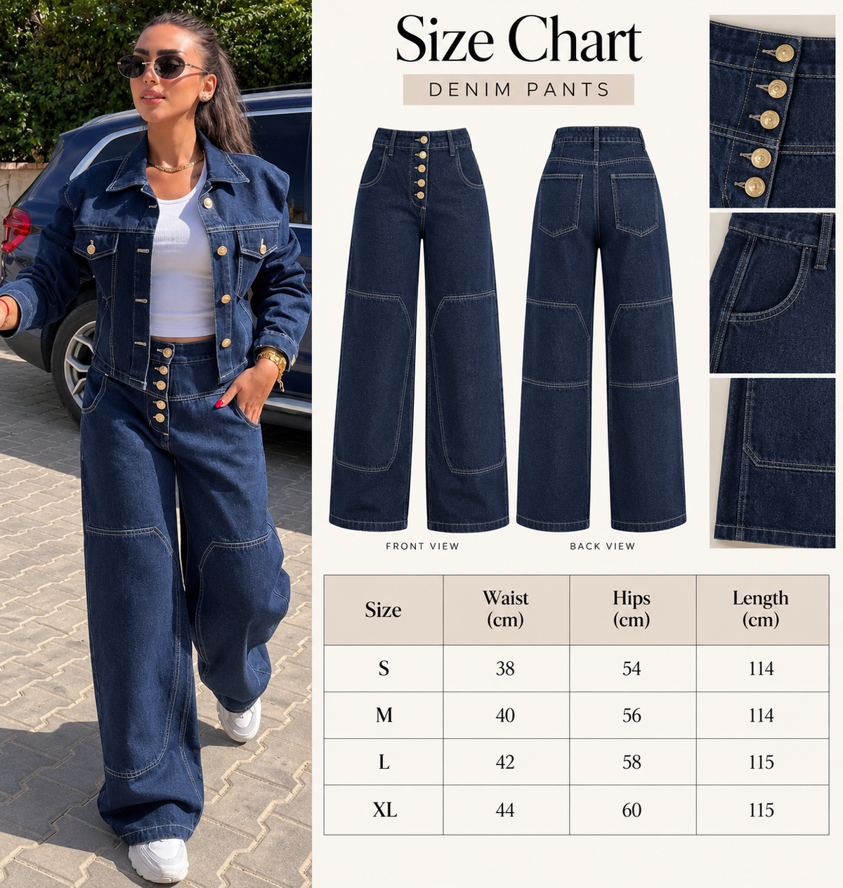 Size Guide - Dark Wash Wide-Leg Jeans