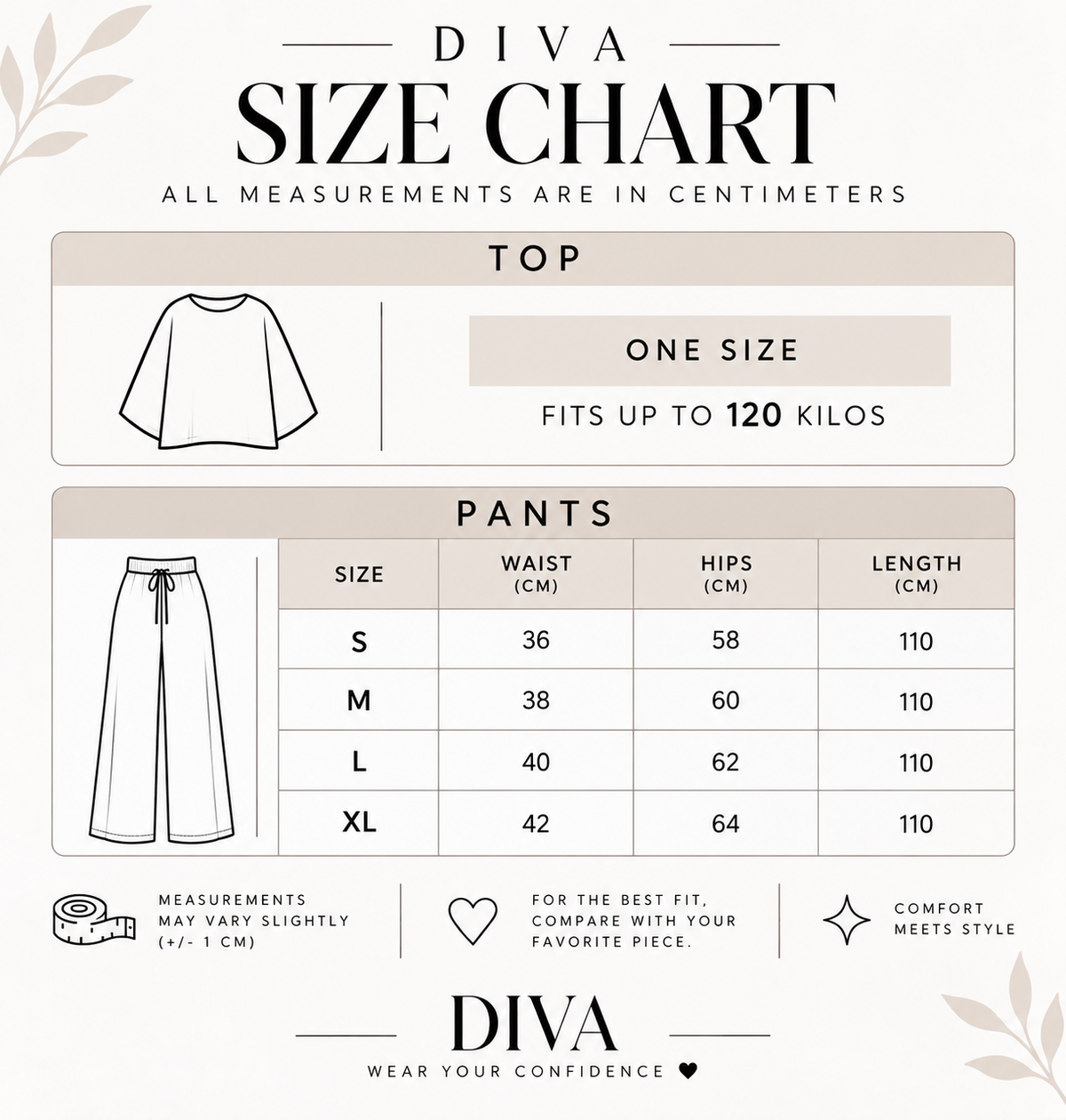 Size Guide - Metallic poncho set