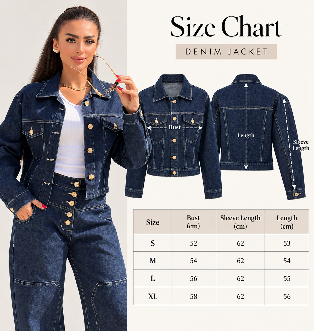 Size Guide - Dark wash short denim jacket
