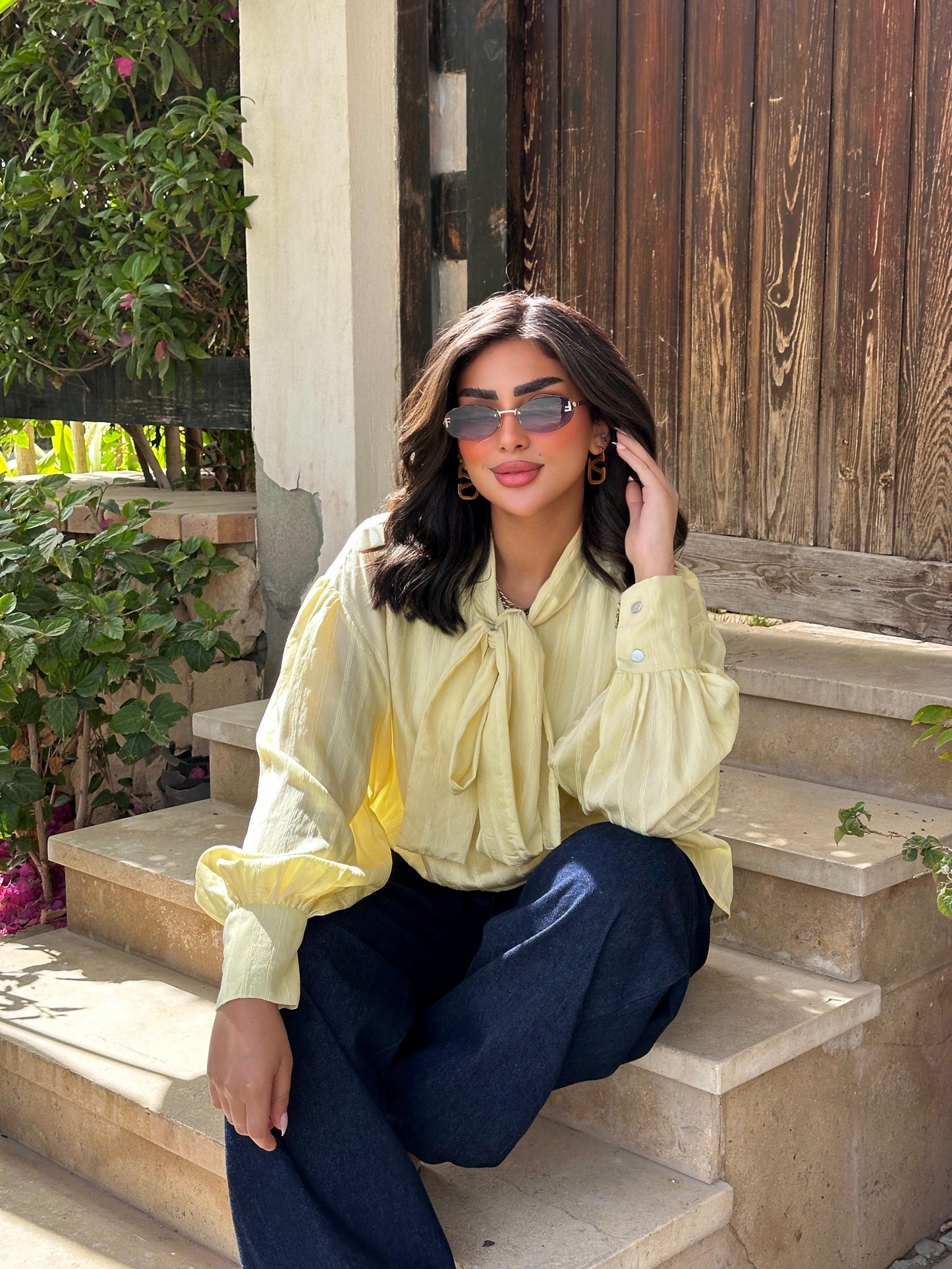 Striped Tie-Neck Blouse