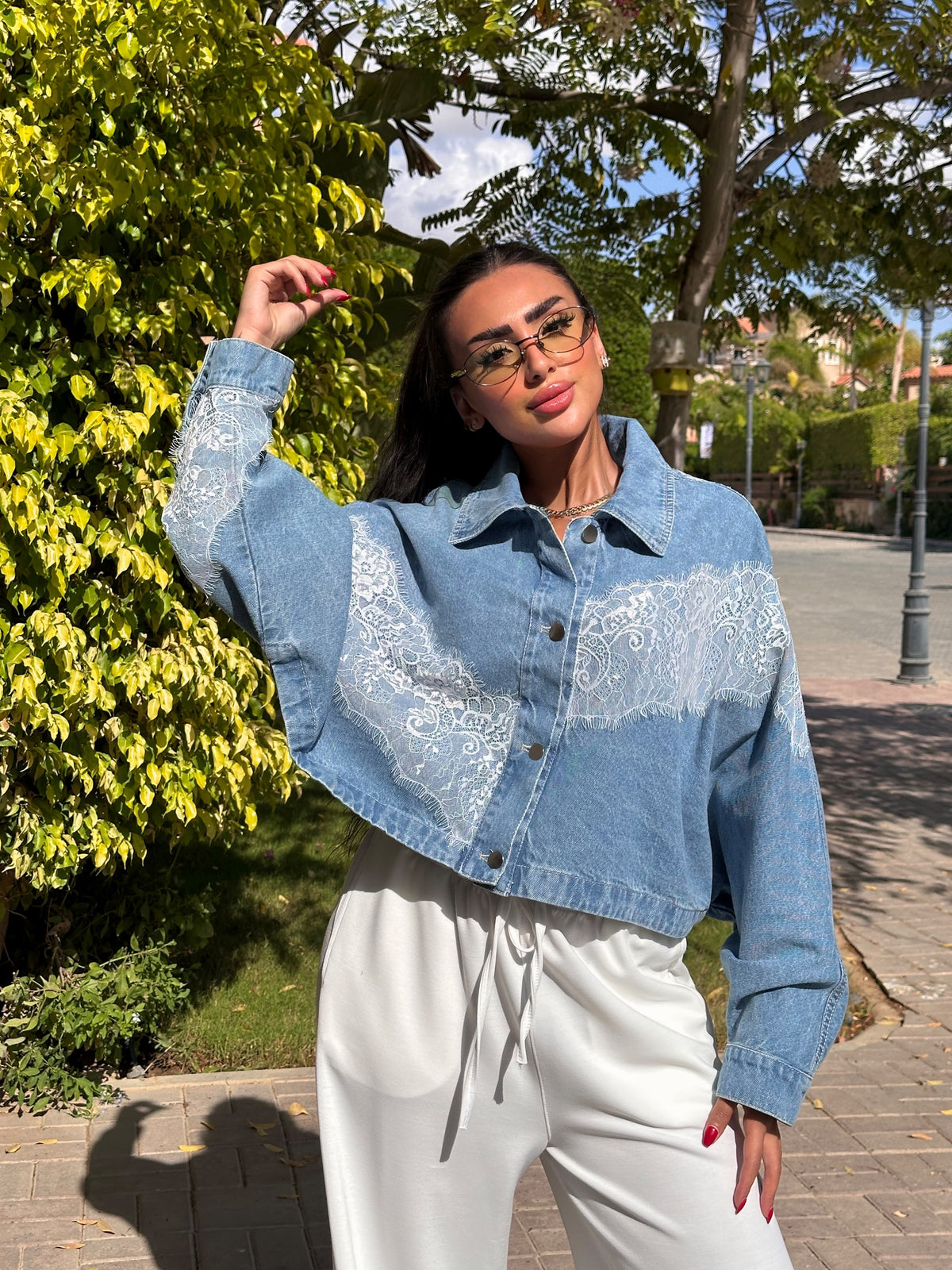Lace denim jacket