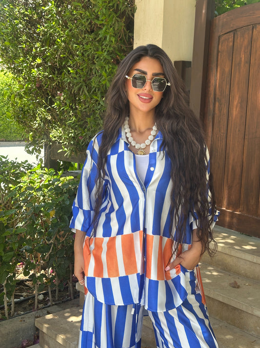 Blue x Orange Satin Set