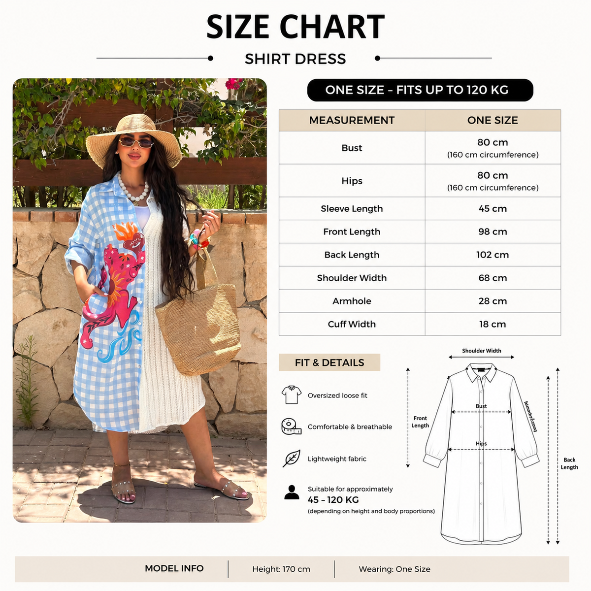 Size Guide - Pink Tiger Shirt Dress