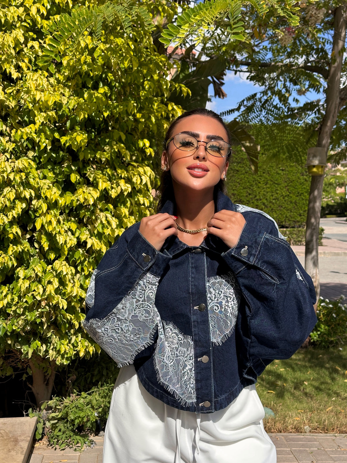 Lace denim jacket