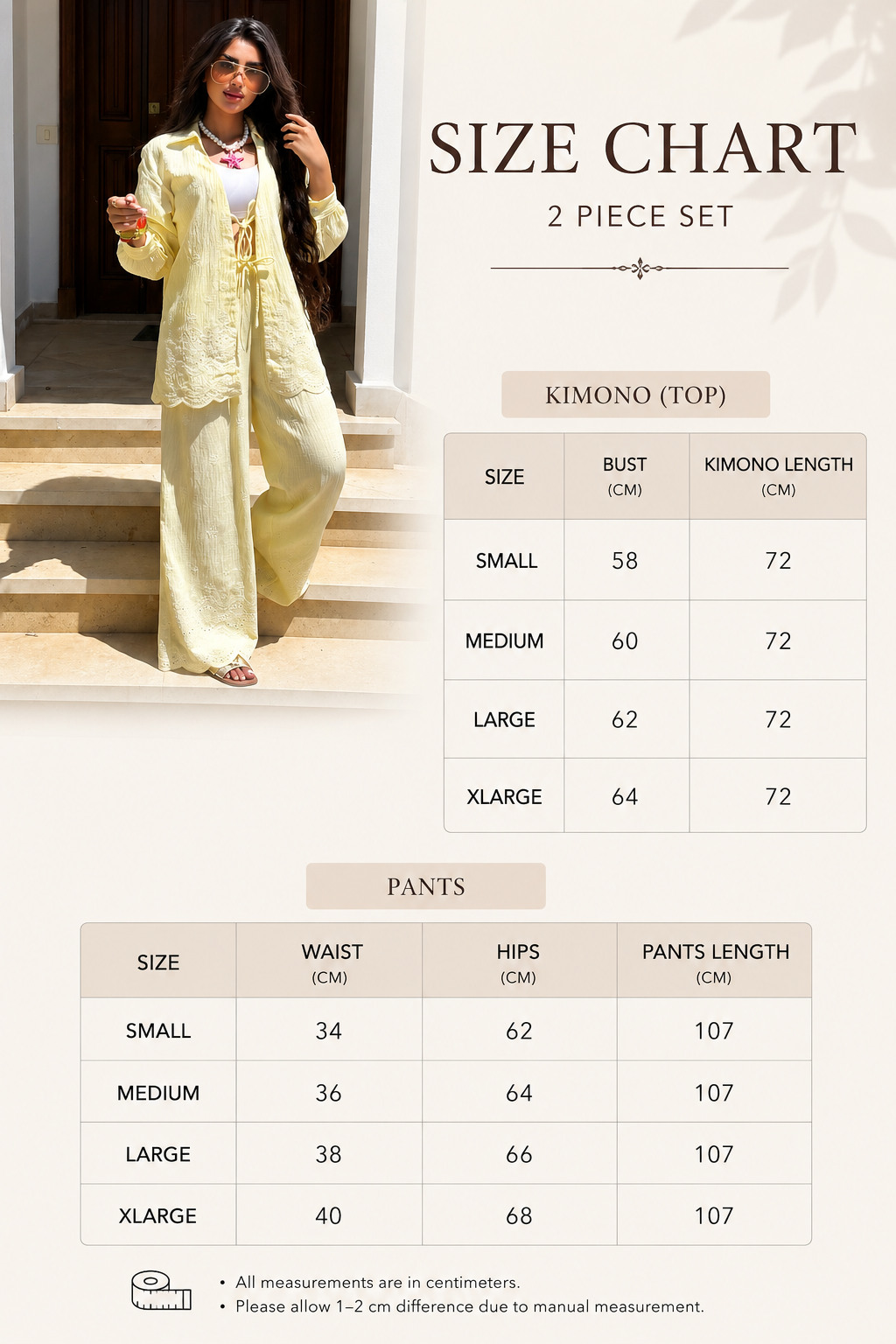 Size Guide - cotton embroidered set