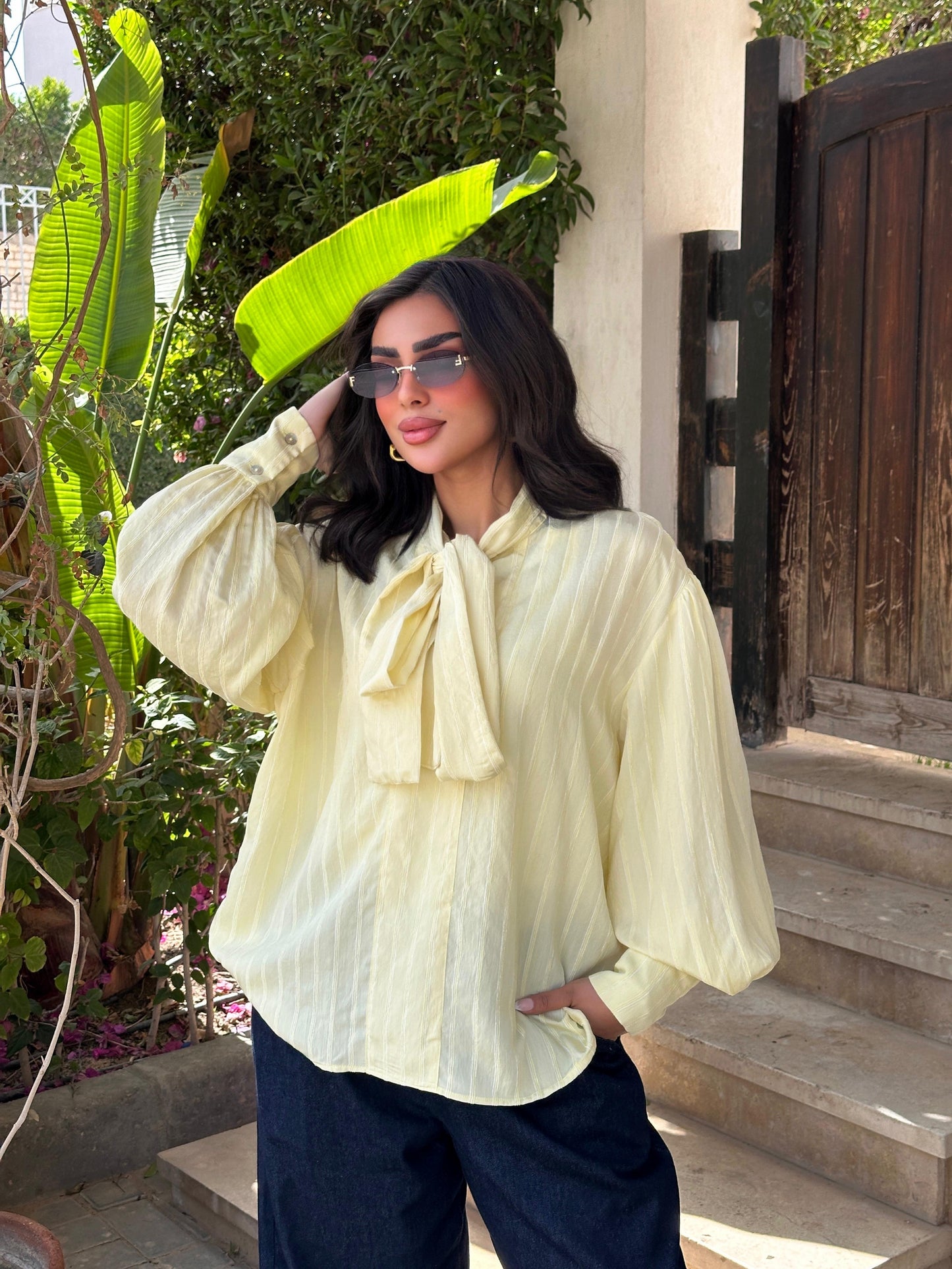 Striped Tie-Neck Blouse