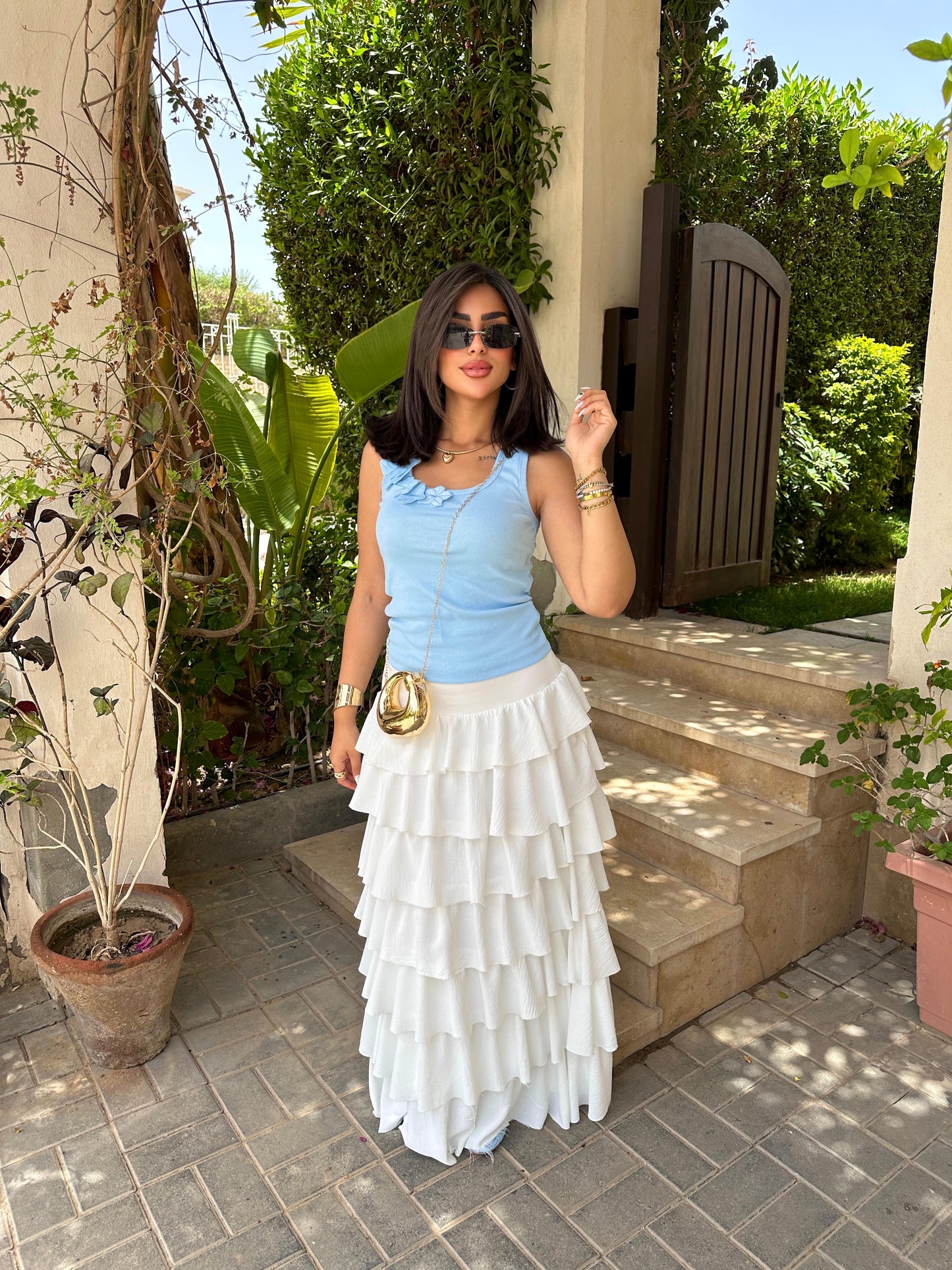 Layered ruffles maxi skirt