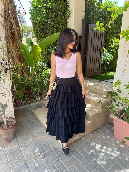 Layered ruffles maxi skirt