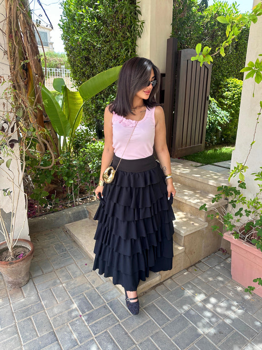 Layered ruffles maxi skirt