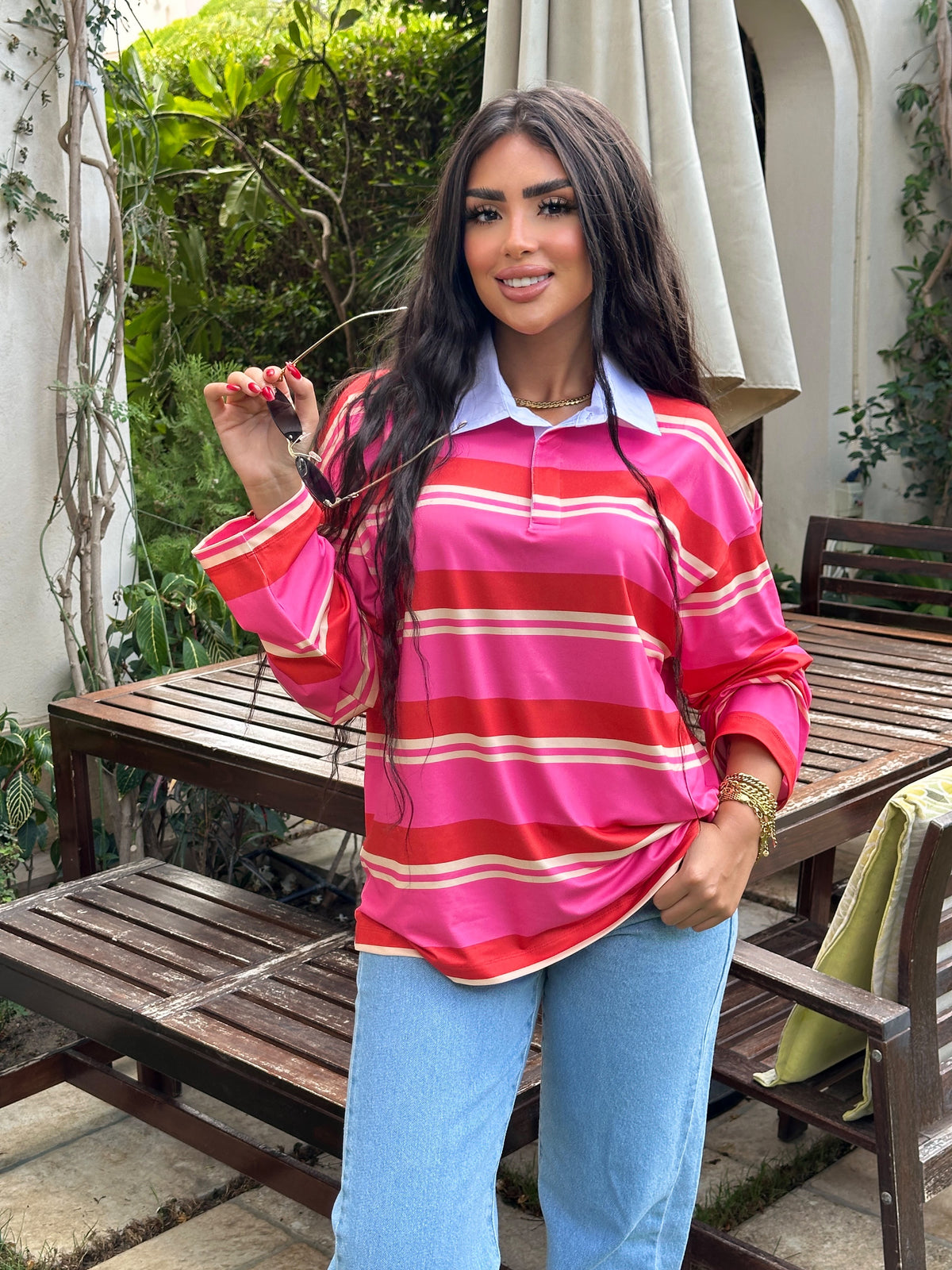 striped polo top