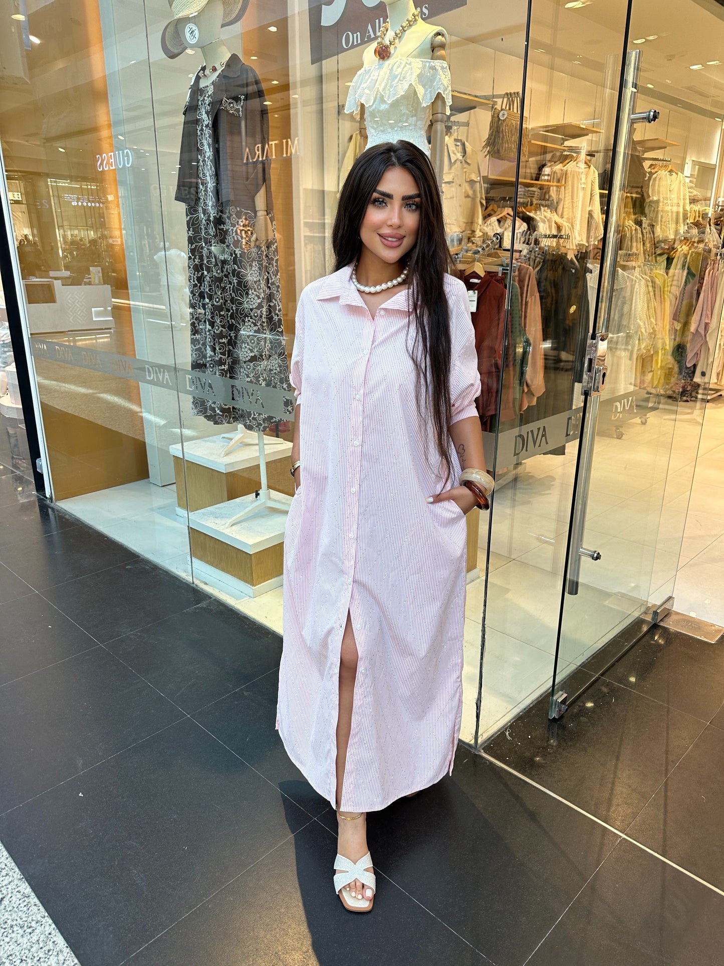 sparkly striped shirt dress