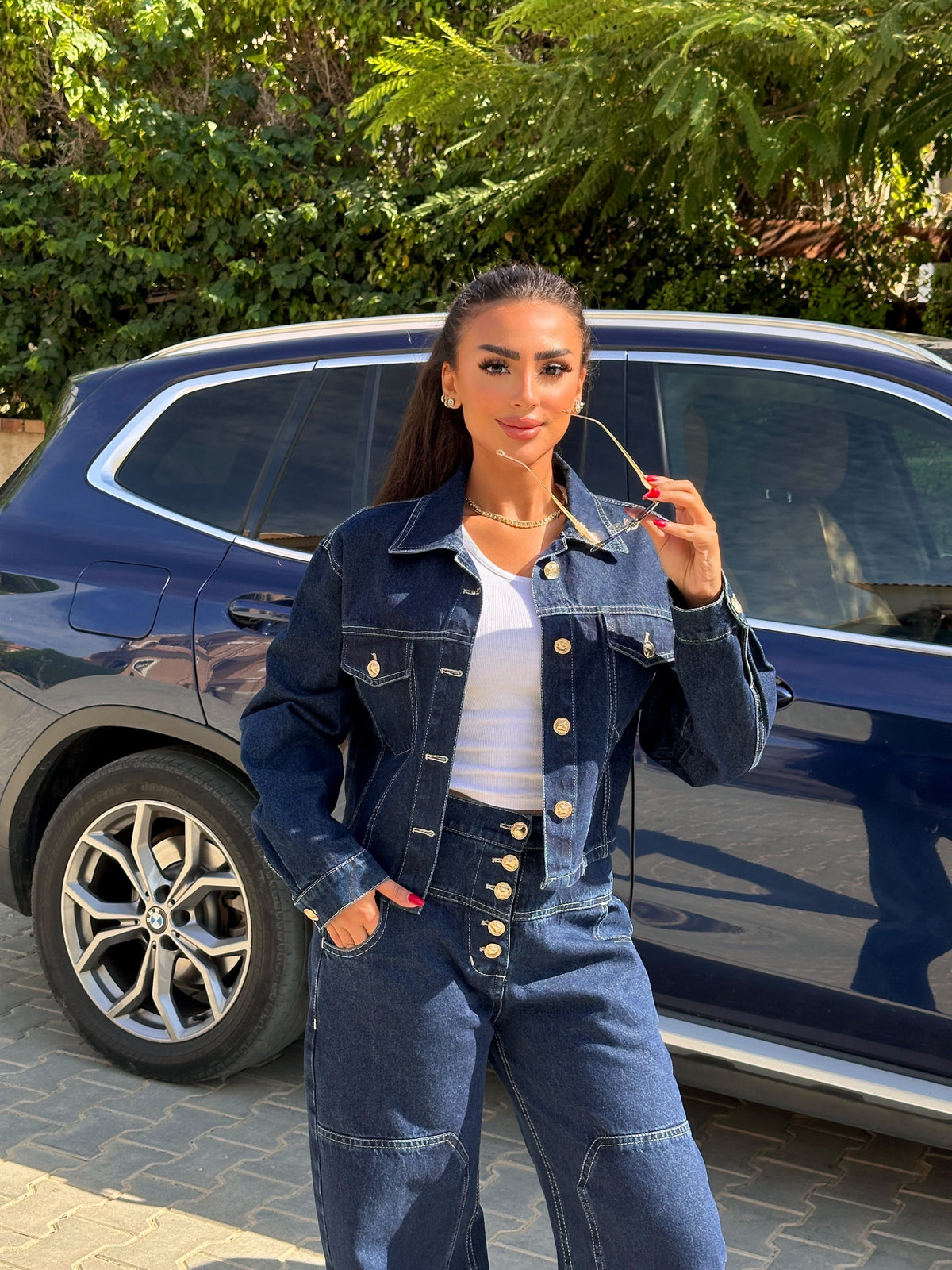 Dark wash short denim jacket