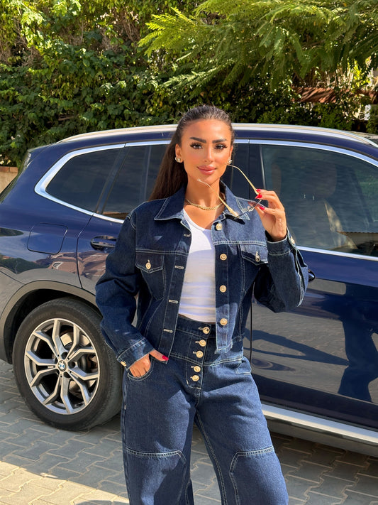 Dark wash short denim jacket