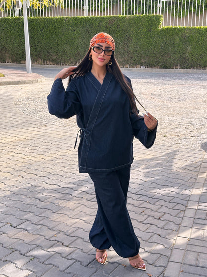 Wrap denim kimono