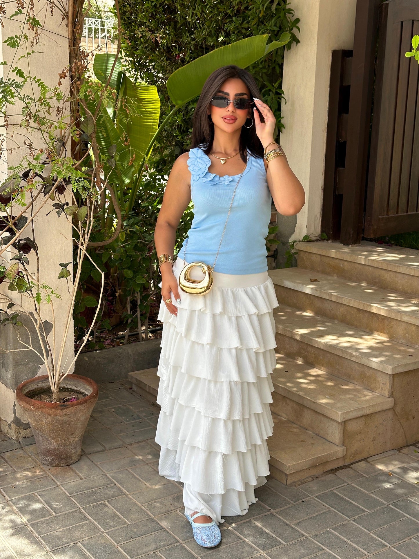 Layered ruffles maxi skirt