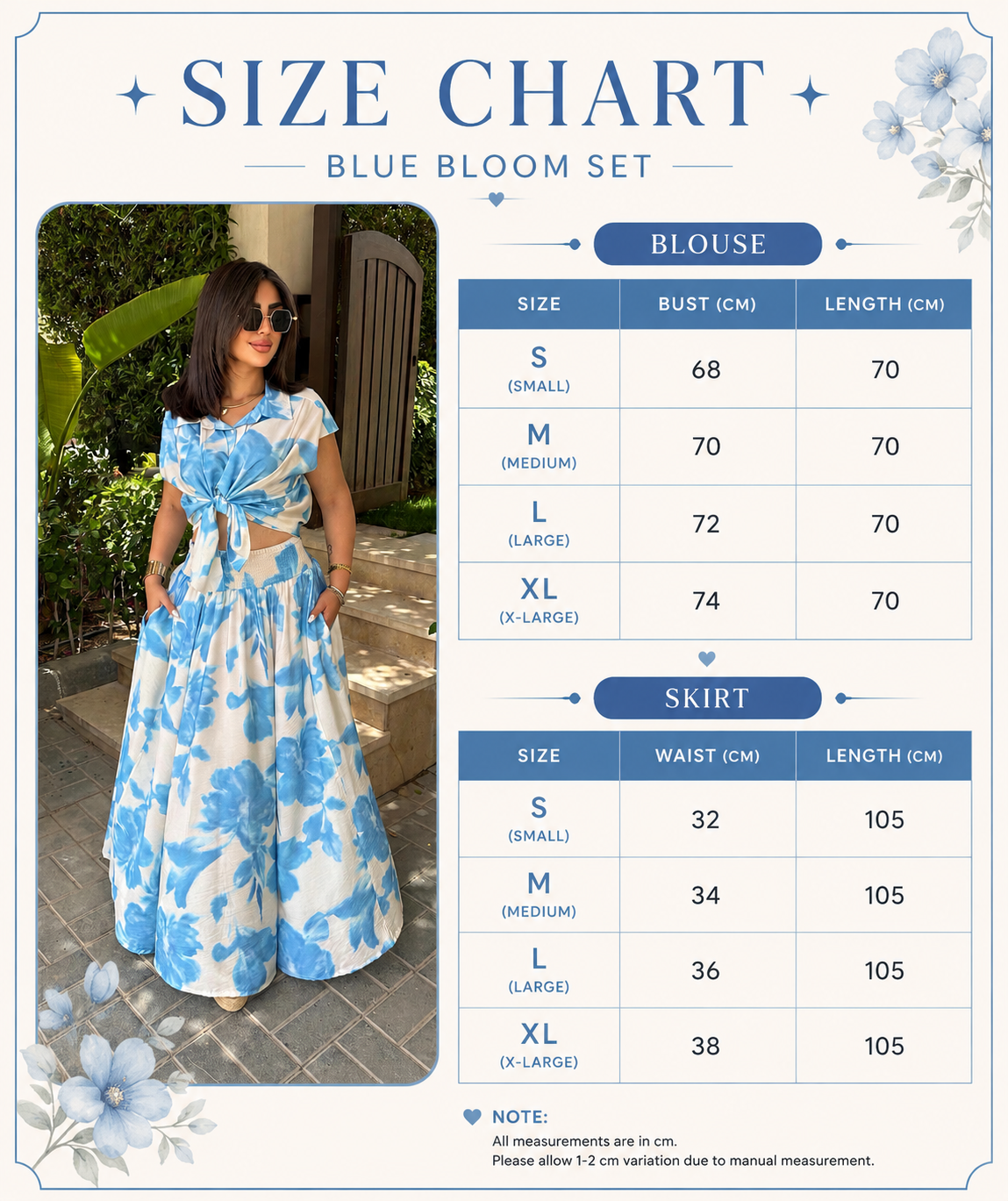 Size Guide - Blue Bloom Summer Set