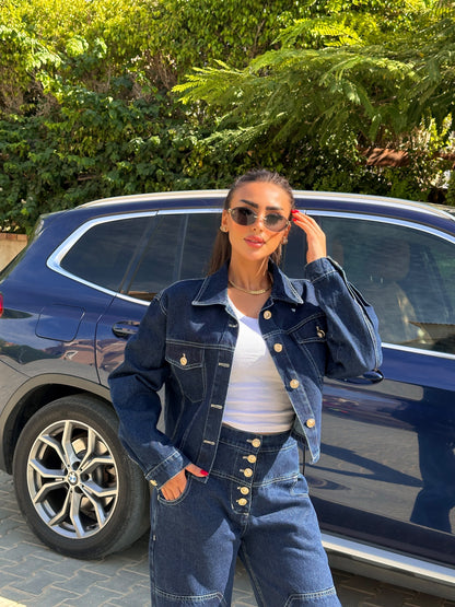 Dark wash short denim jacket